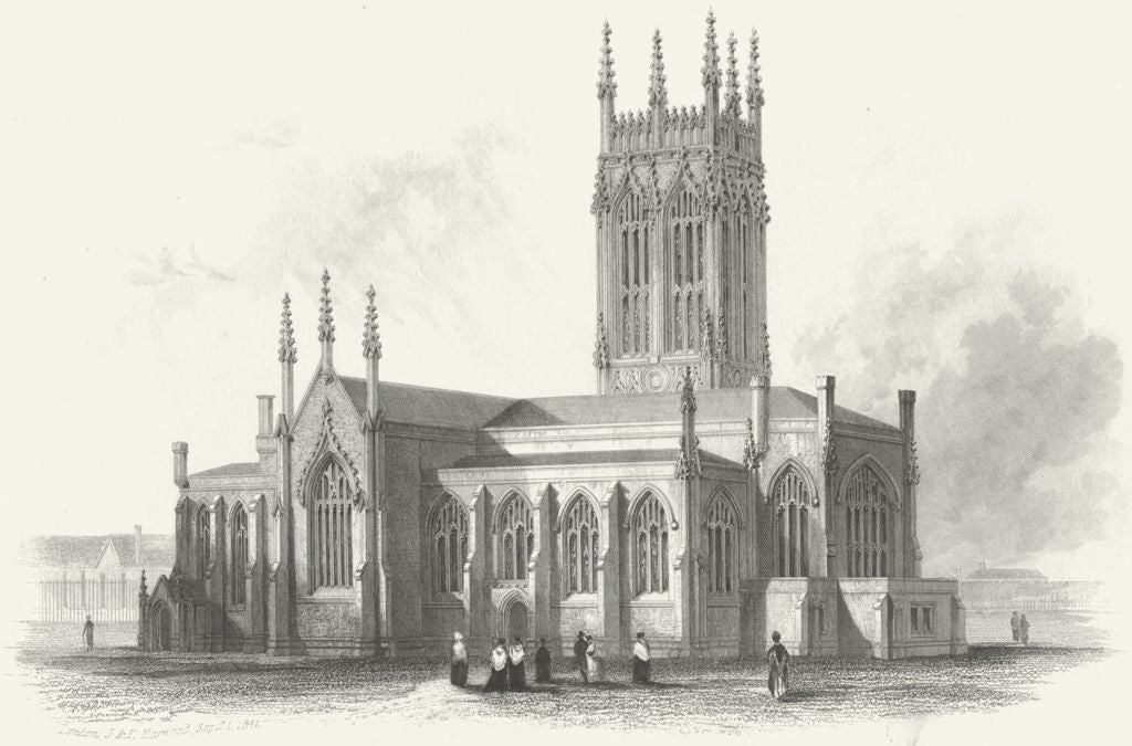 YORKS. St Peter's(Parish)Church, Leeds c1855 old antique vintage print picture